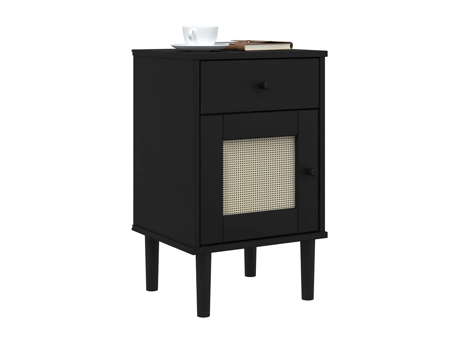 Narvik  Comodino SENJA Aspetto Rattan Nero 40x35x65 cm in Legno Pino