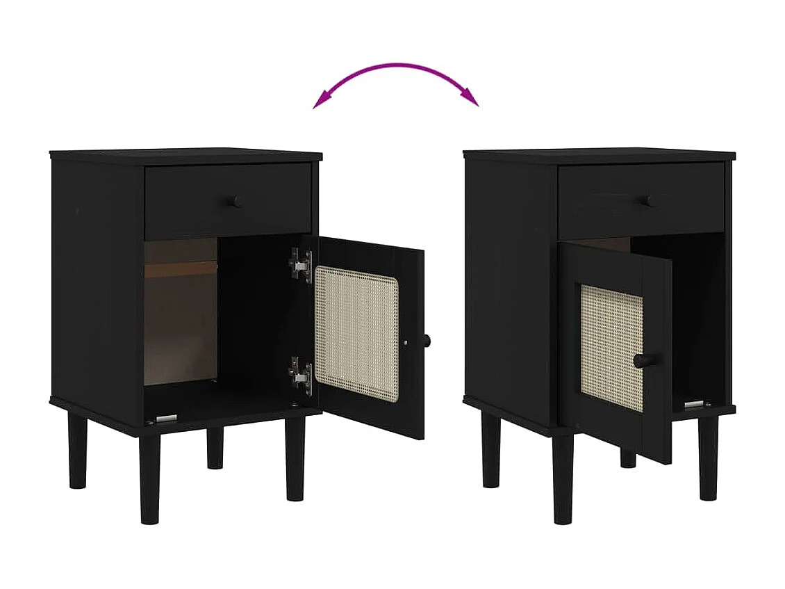 Narvik  Comodino SENJA Aspetto Rattan Nero 40x35x65 cm in Legno Pino