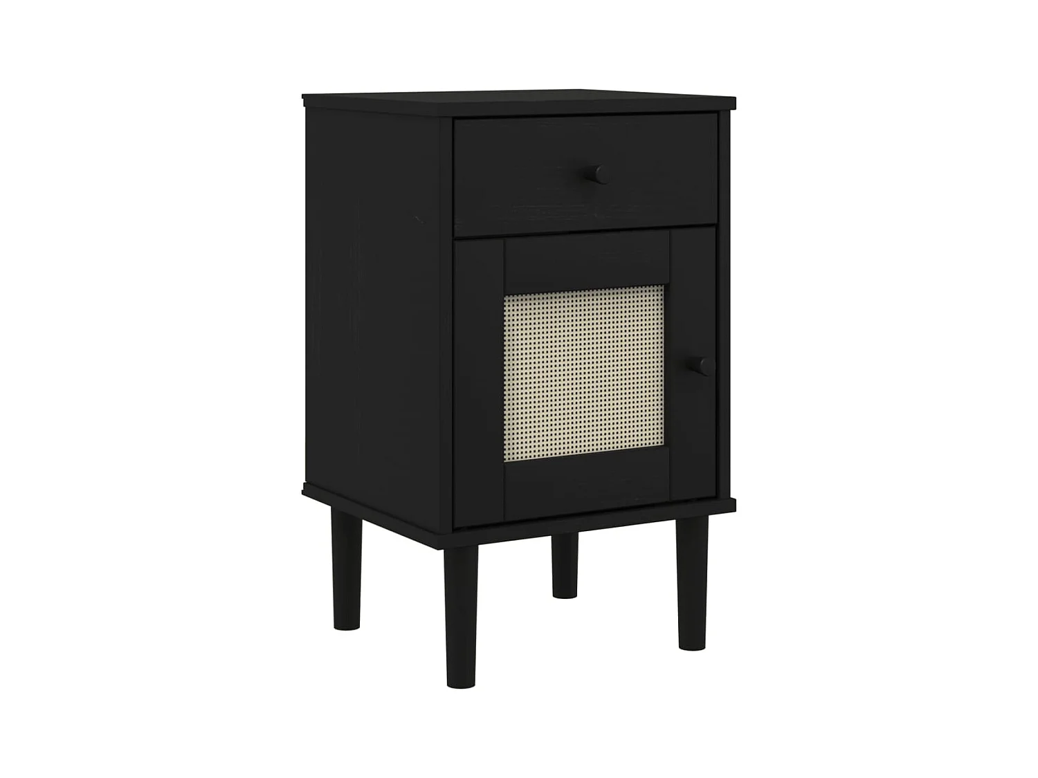 Narvik  Comodino SENJA Aspetto Rattan Nero 40x35x65 cm in Legno Pino
