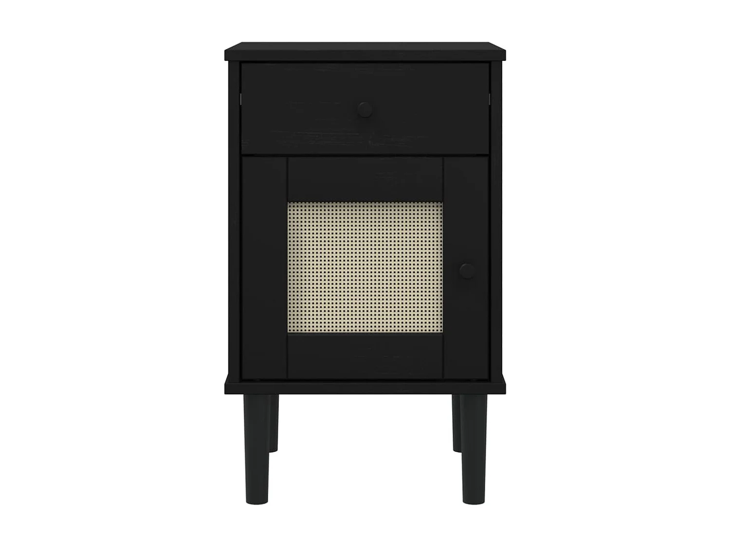 Narvik  Nachttisch SENJA Rattan-Look Schwarz 40x35x65 Massivholz Kiefer