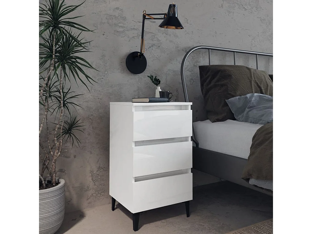 Artan  Nachtkastje met metalen poten 40x35x69 cm hoogglans wit