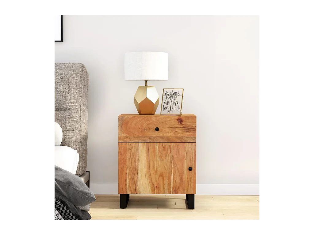 Runar  Table de chevet 50x33x60cm Bois d'acacia solide et d'ingénierie