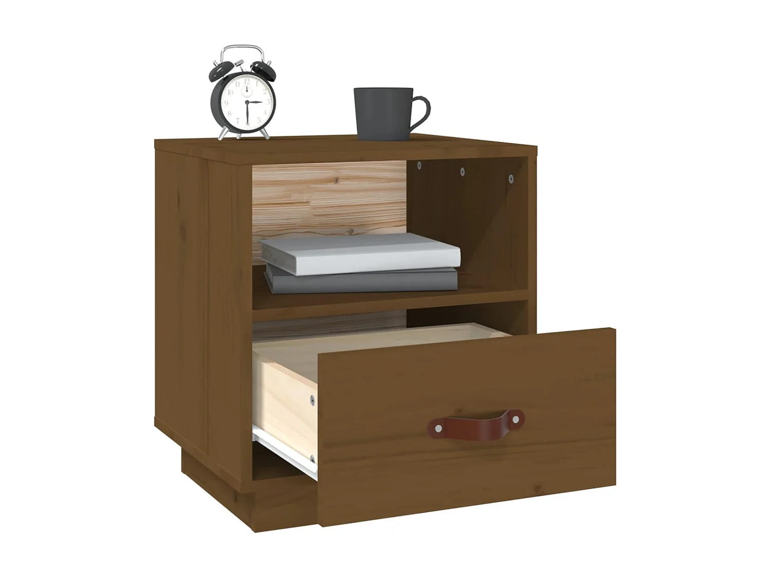 Lydar  Mesita de noche madera maciza de pino marrón miel 40x34x45 cm