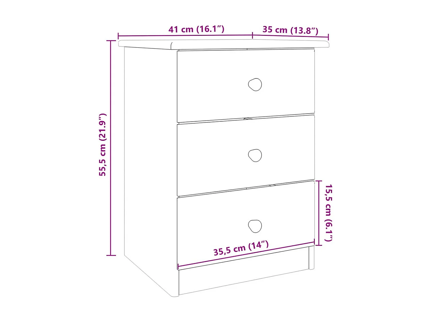 Giulia  Table de chevet ALTA blanc 41x35x55,5 cm bois de pin massif