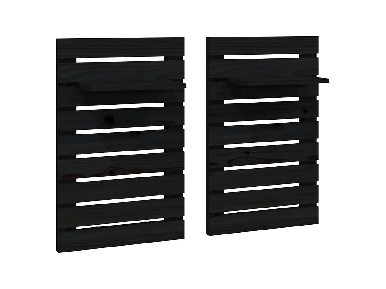 Abdeslam  Étagères de chevet murales 2 pcs Noir Bois de pin massif