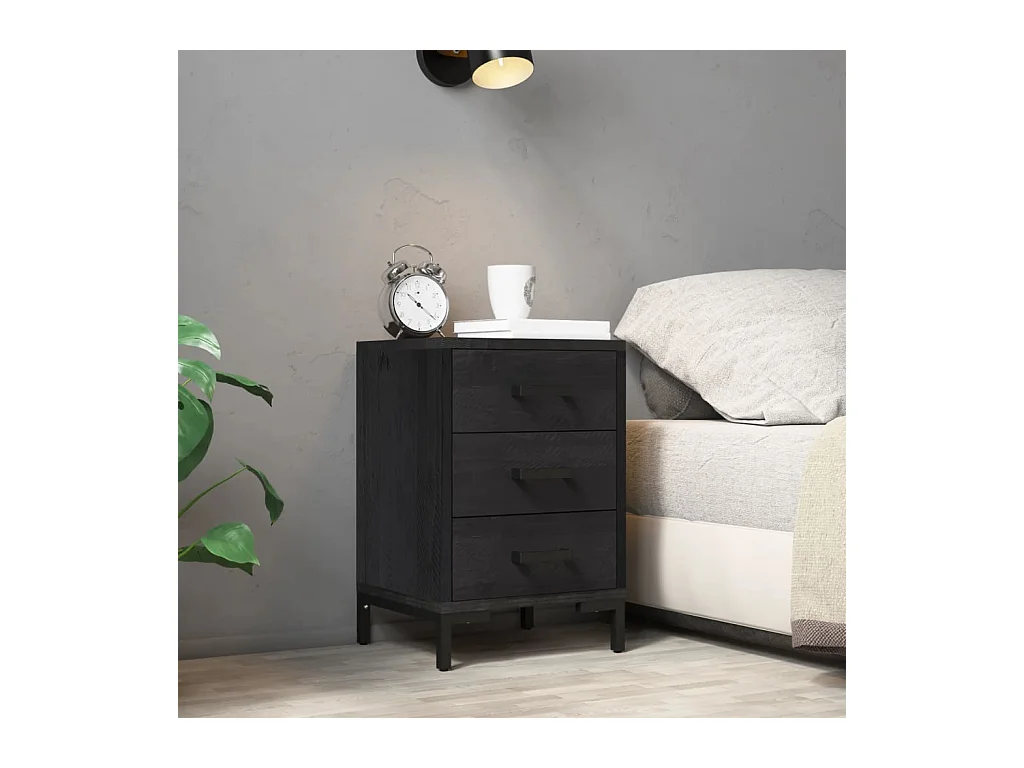 Arthir  Table de chevet Noir 40x30x55 cm Bois de pin massif