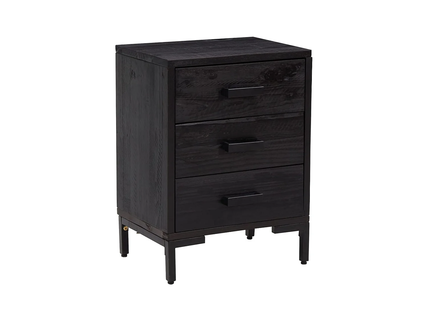 Arthir  Comodino Nero 40x30x55 cm Legno Massello di Pino Riciclato