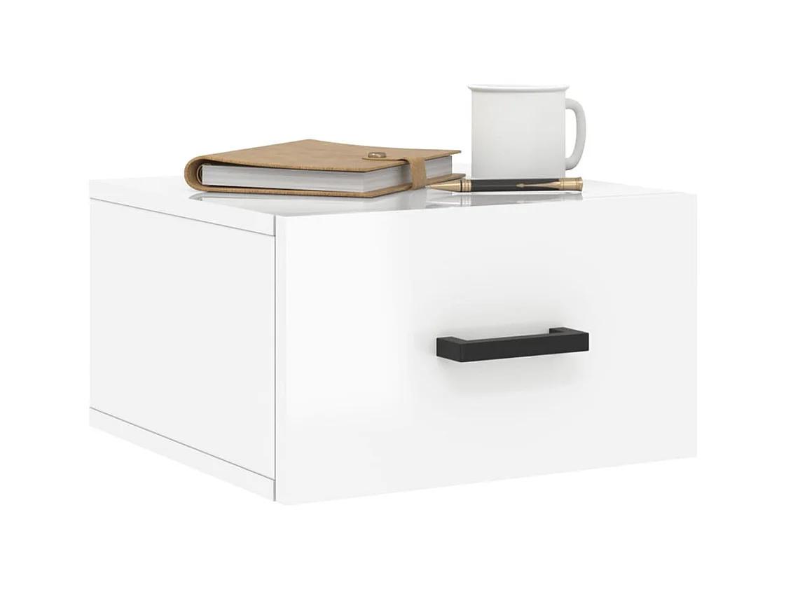 Franconville  Tables de chevet murales 2 pcs blanc brillant 35x35x20 cm