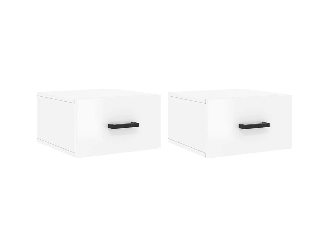Franconville  Tables de chevet murales 2 pcs blanc brillant 35x35x20 cm