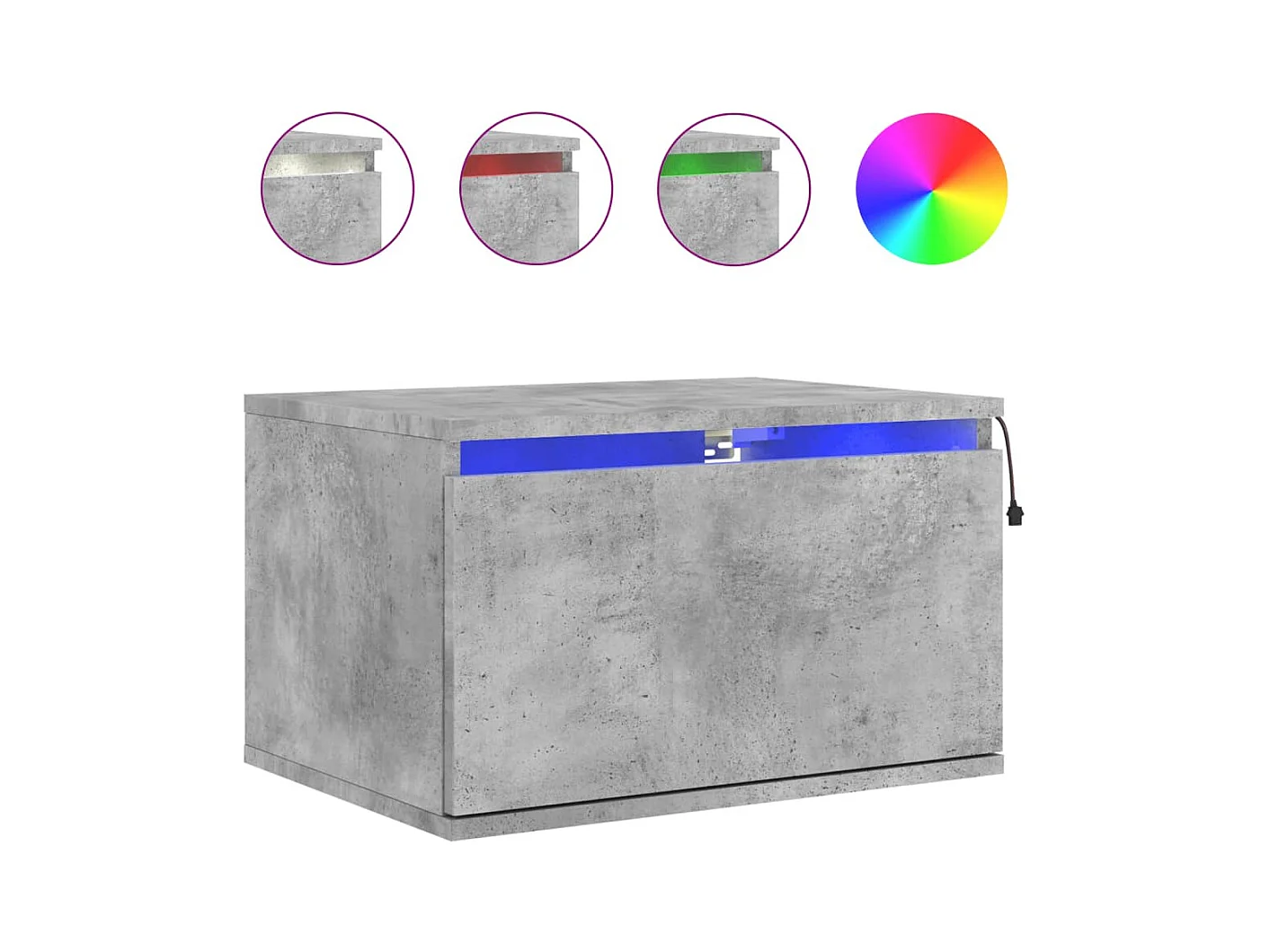 Vibeke  Table de chevet murale avec lumières LED gris béton