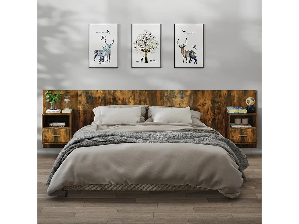 Bella Marie  Tables de chevet murales 2 pcs Chêne fumé