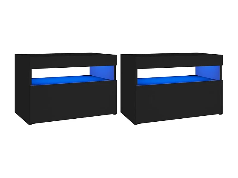 Beeville  Tables de chevet avec lumières LED 2 pcs noir 60x35x40 cm