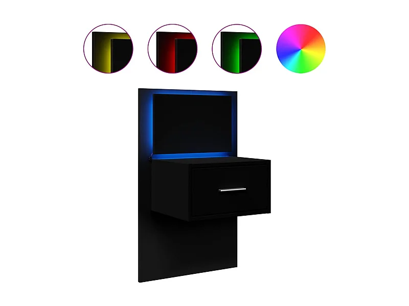 El Campo  Table de chevet murale avec lumières LED noir