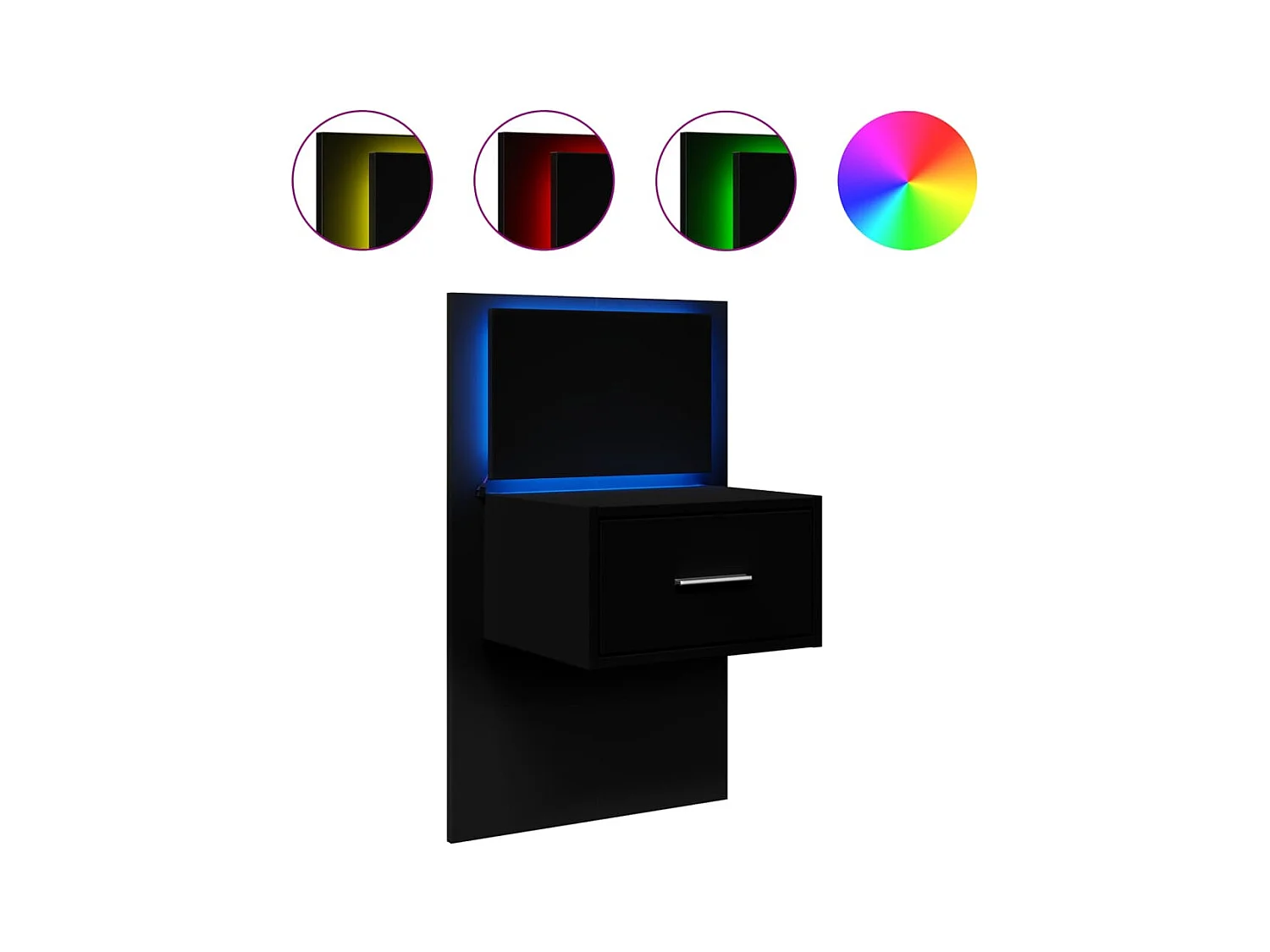 El Campo  Table de chevet murale avec lumières LED noir