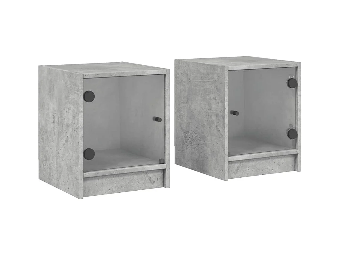 Butte  Tables de chevet et portes vitrées 2 pcs gris béton 35x37x42 cm