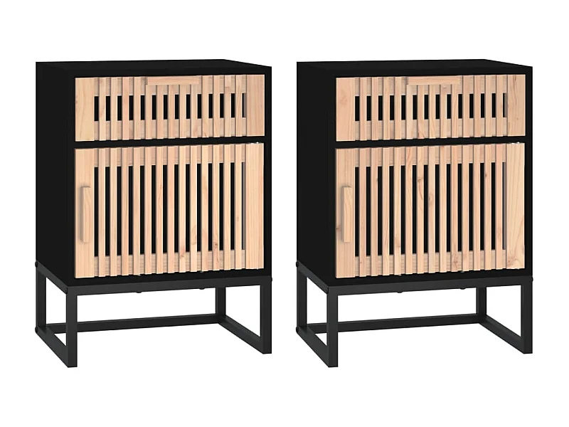 Karla  Tables de chevet 2 pcs noir 40x30x55,5cm bois ingénierie et fer