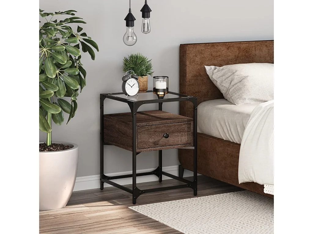 Kirsi  Table de chevet chêne marron 40x40x55 cm bois d’ingénierie