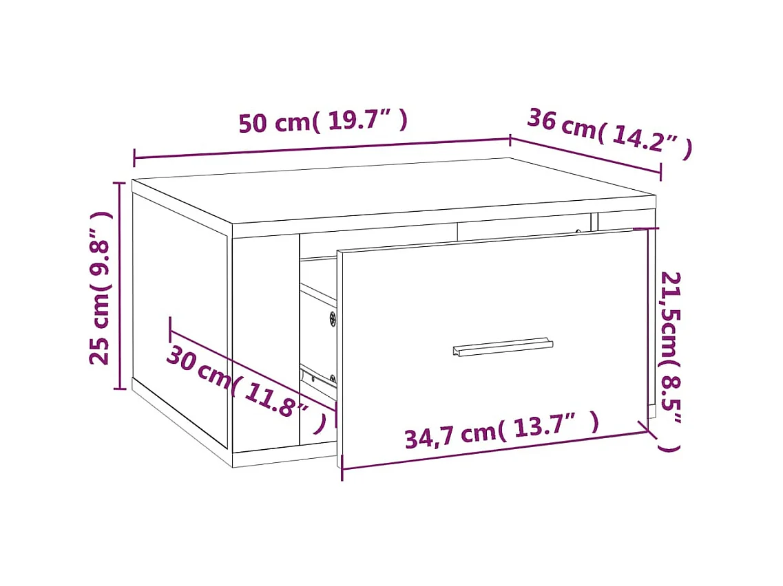 Culpeper  Table de chevet murale Gris béton 50x36x25 cm