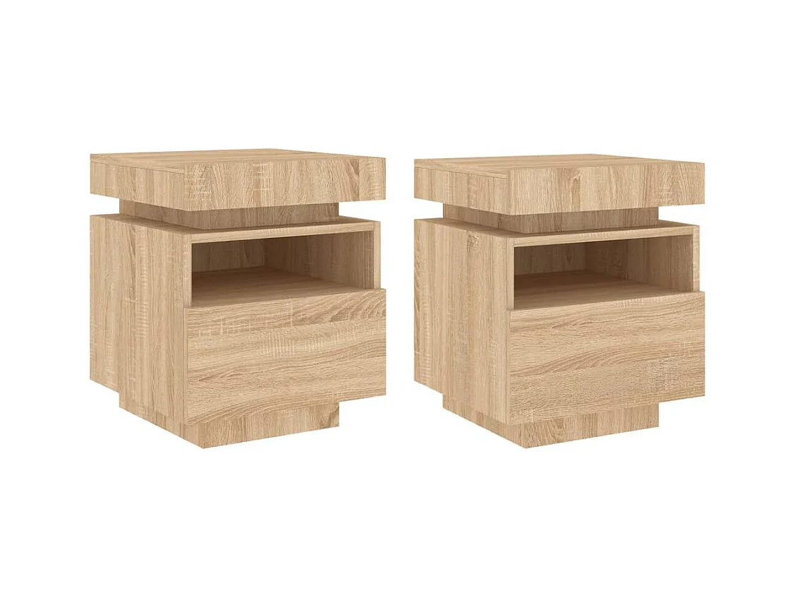 Josane  Armoires de chevet avec lumières LED 2 pcs chêne sonoma