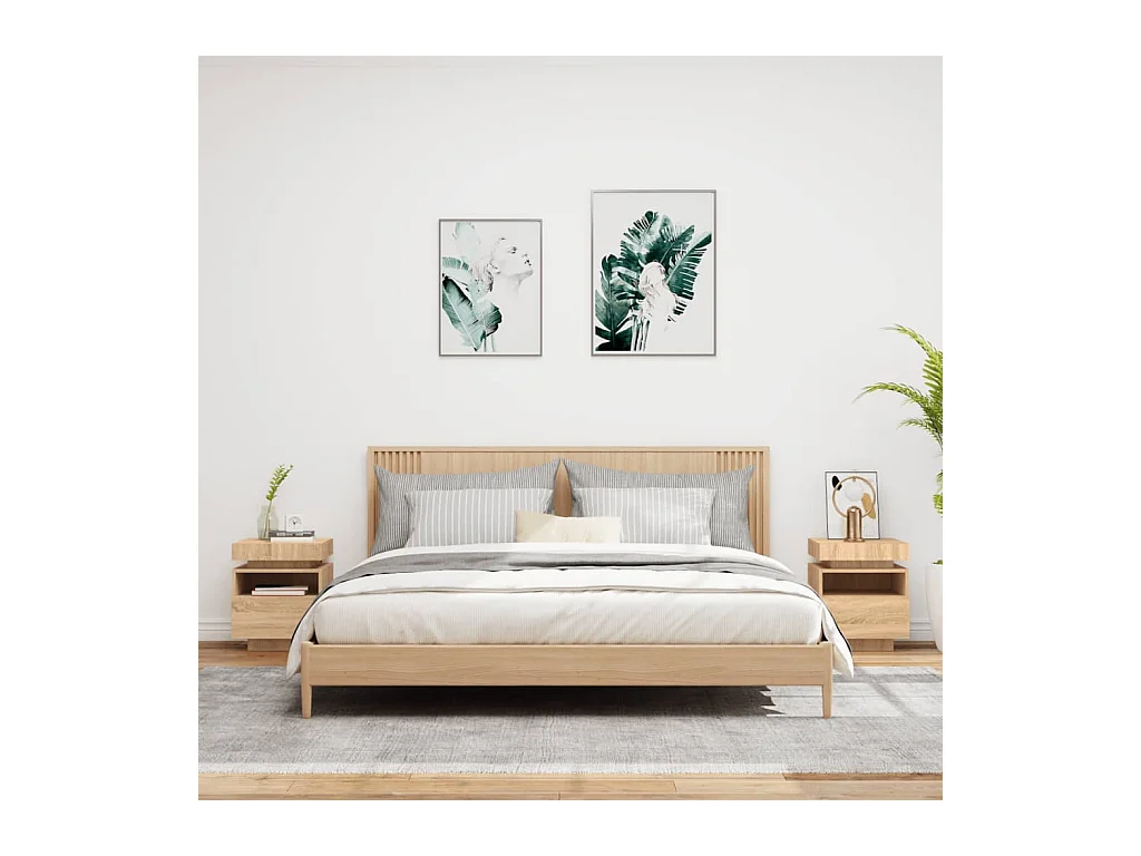 Josane  Armoires de chevet avec lumières LED 2 pcs chêne sonoma