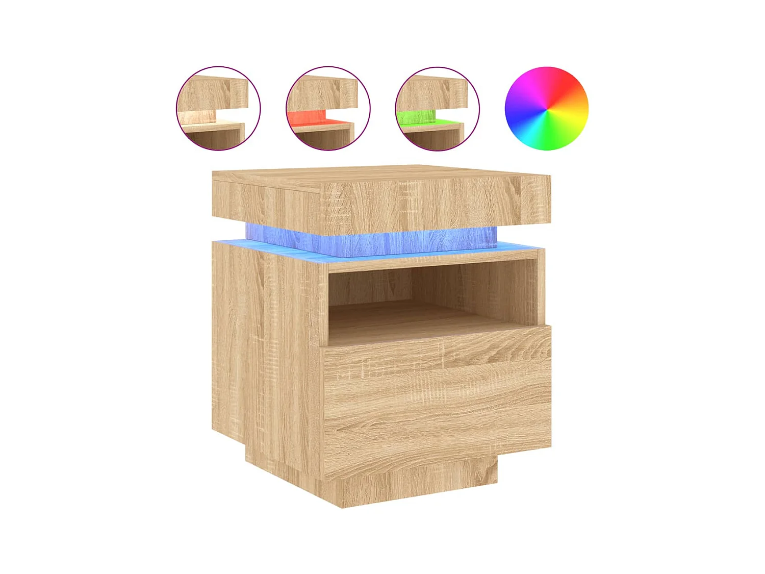 Josane  Armoires de chevet avec lumières LED 2 pcs chêne sonoma