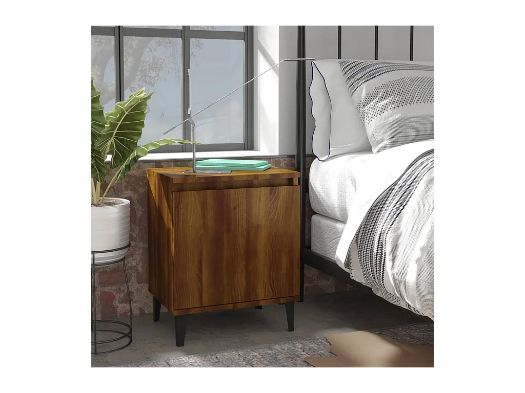 Council Bluffs  Table de chevet avec pieds en métal chêne marron 40x30x50 cm