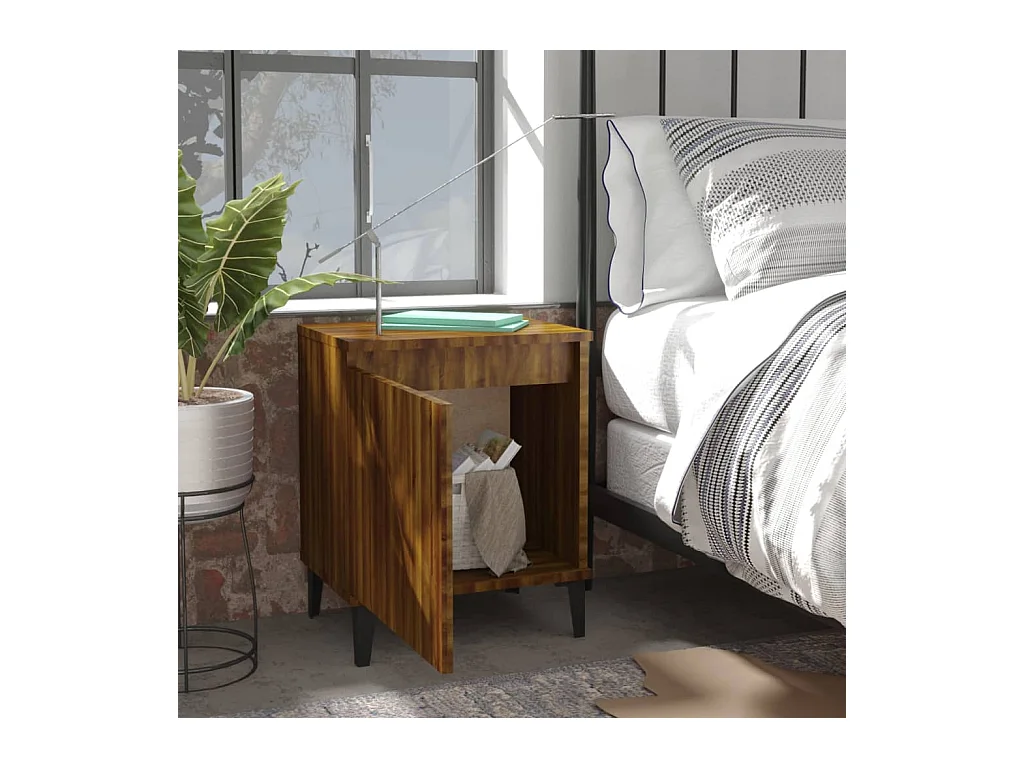 Council Bluffs  Table de chevet avec pieds en métal chêne marron 40x30x50 cm