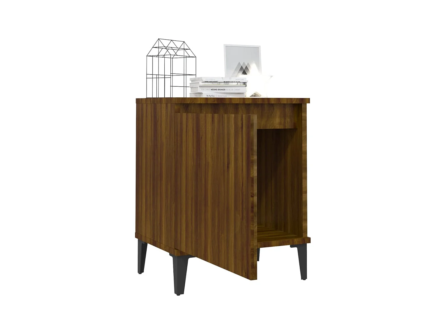 Council Bluffs  Table de chevet avec pieds en métal chêne marron 40x30x50 cm