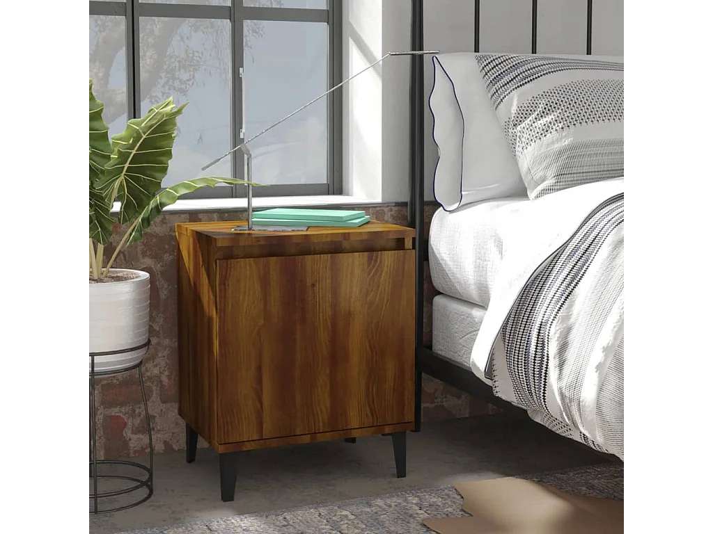 Council Bluffs  Table de chevet avec pieds en métal chêne marron 40x30x50 cm