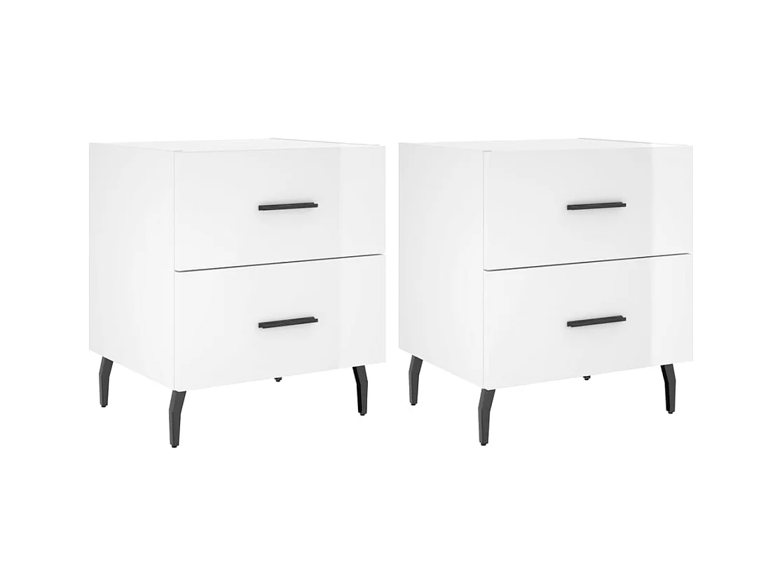 Brad John  Tables de chevet 2 pcs blanc brillant 40x35x47,5 cm