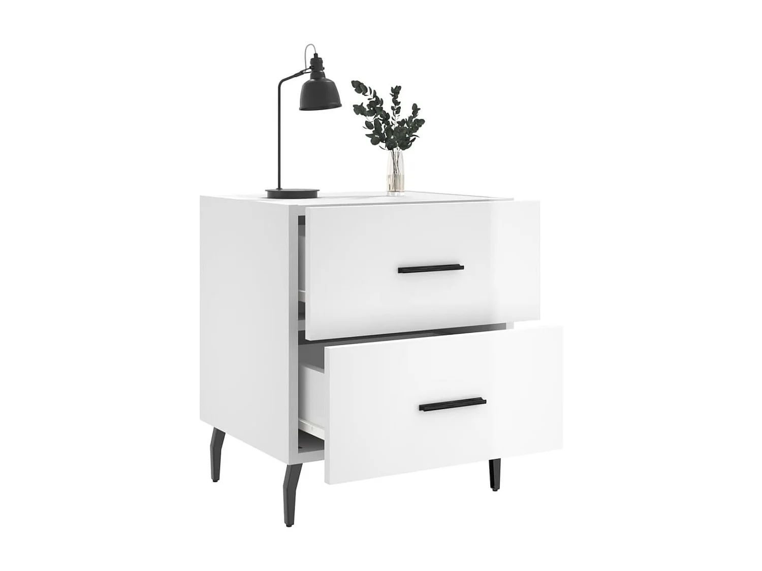 Brad John  Comodini 2 pz Bianco Lucido 40x35x47,5 cm in Legno Multistrato