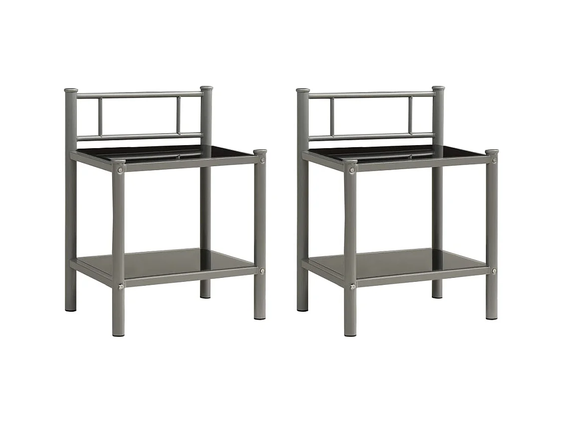 Tayeb  Nachttische 2 Stk. Grau und Schwarz Metall und Glas