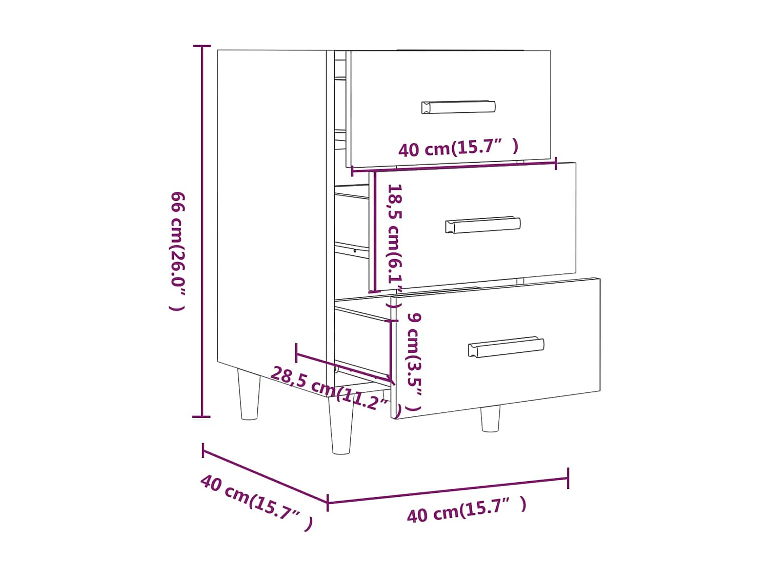Cash  Nachttisch Schwarz 40x40x66 cm Holzwerkstoff