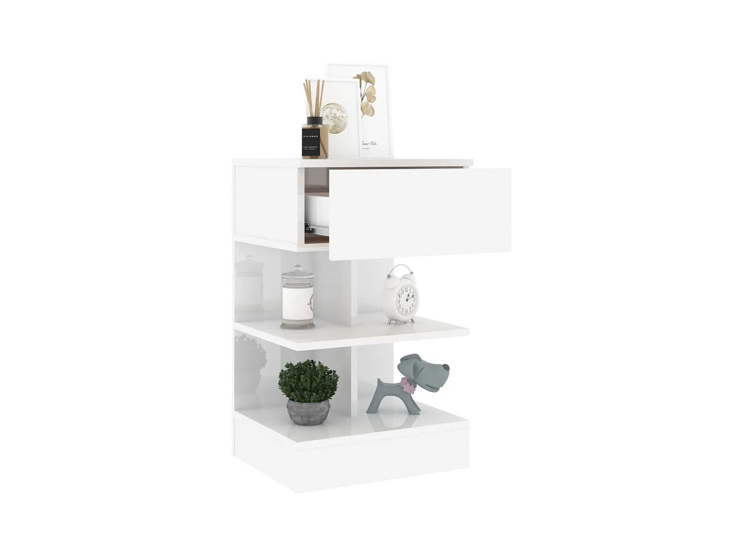 Beverly Hills  Comodino Bianco Lucido 40x35x65 cm in Truciolato
