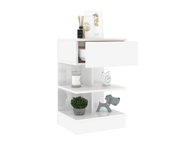 Beverly Hills  Table de chevet Blanc brillant 40x35x65 cm Bois d’ingénierie