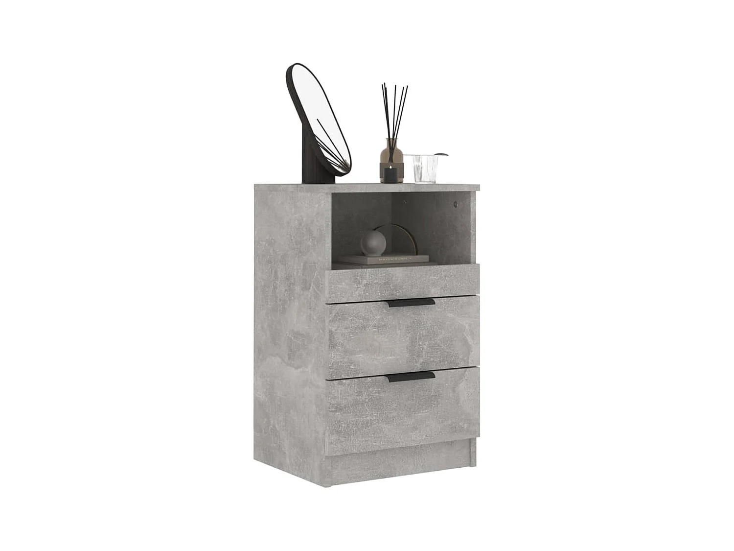 Damien  Table de chevet Gris béton Bois d'ingénierie