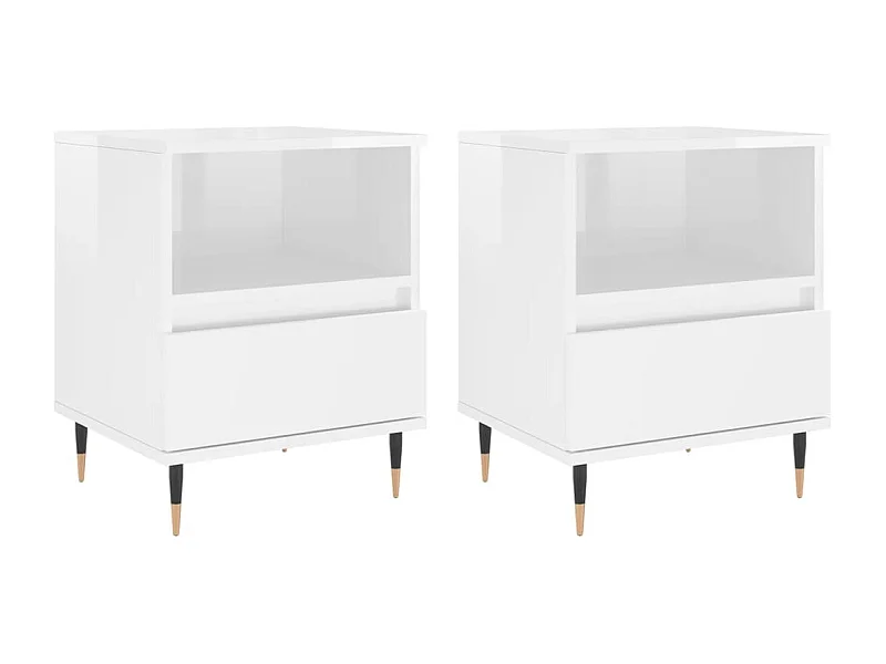 Blandon  Mesitas noche 2 uds madera ingeniería blanco brillo 40x35x50 cm