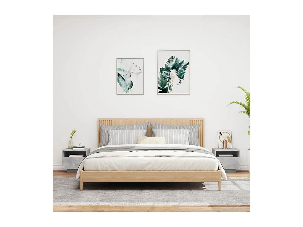 Simo  Armoires de chevet avec lumières LED 2 pcs gris béton