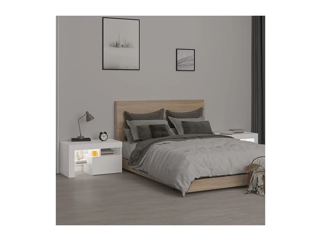 Zutphen  Tables de chevet 2 pcs et lumières LED Blanc 70x36,5x40 cm