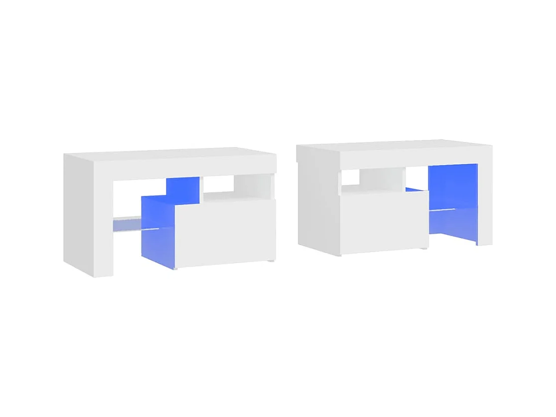 Zutphen  Tables de chevet 2 pcs et lumières LED Blanc 70x36,5x40 cm