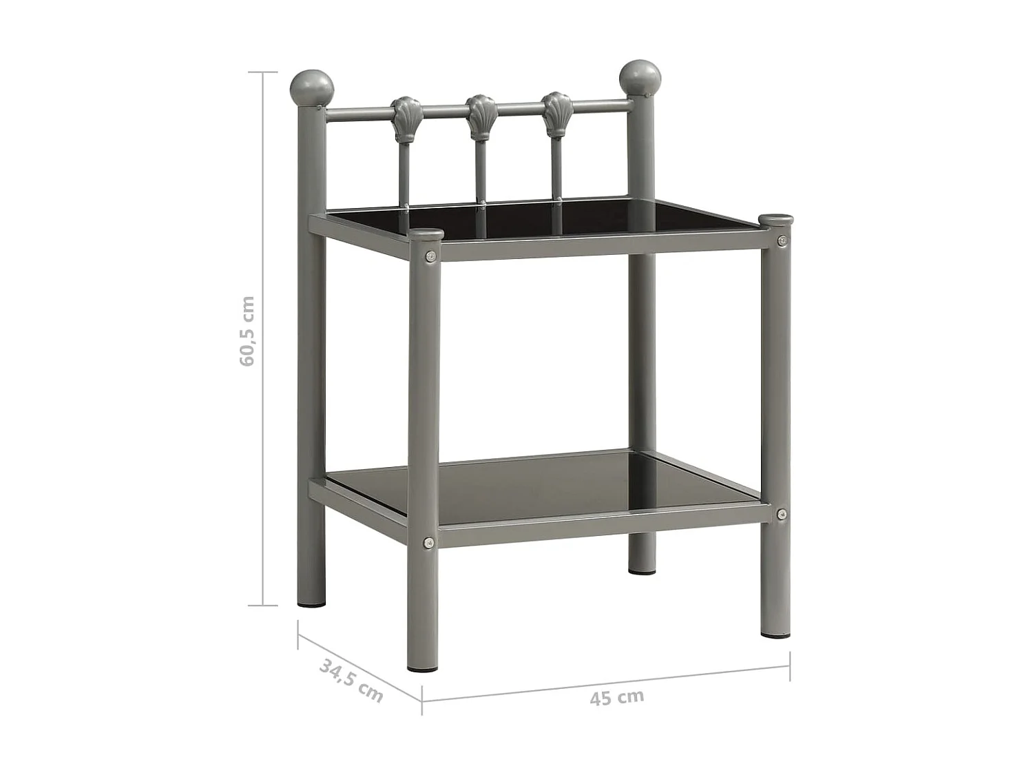 Daniela Luz  Nachttische 2 Stk. Grau und Schwarz Metall und Glas