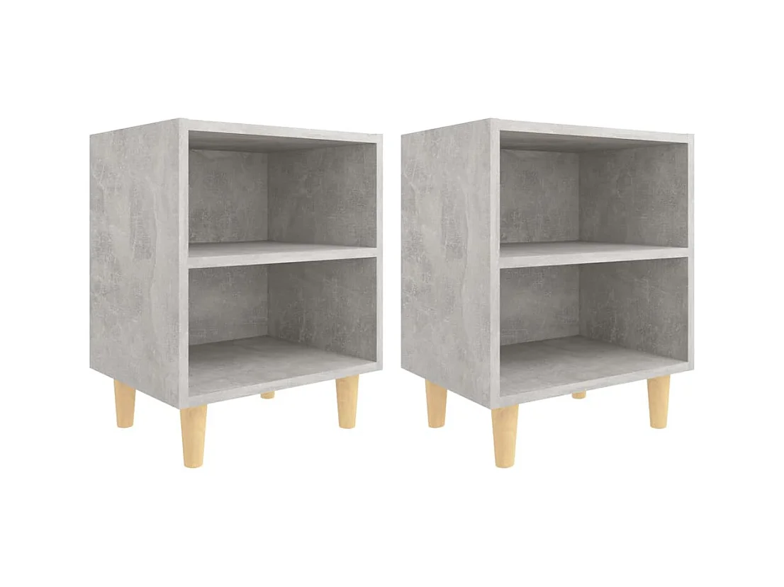 Haugesund  Tables de chevet avec pieds en bois 2 pcs Gris béton 40x30x50cm