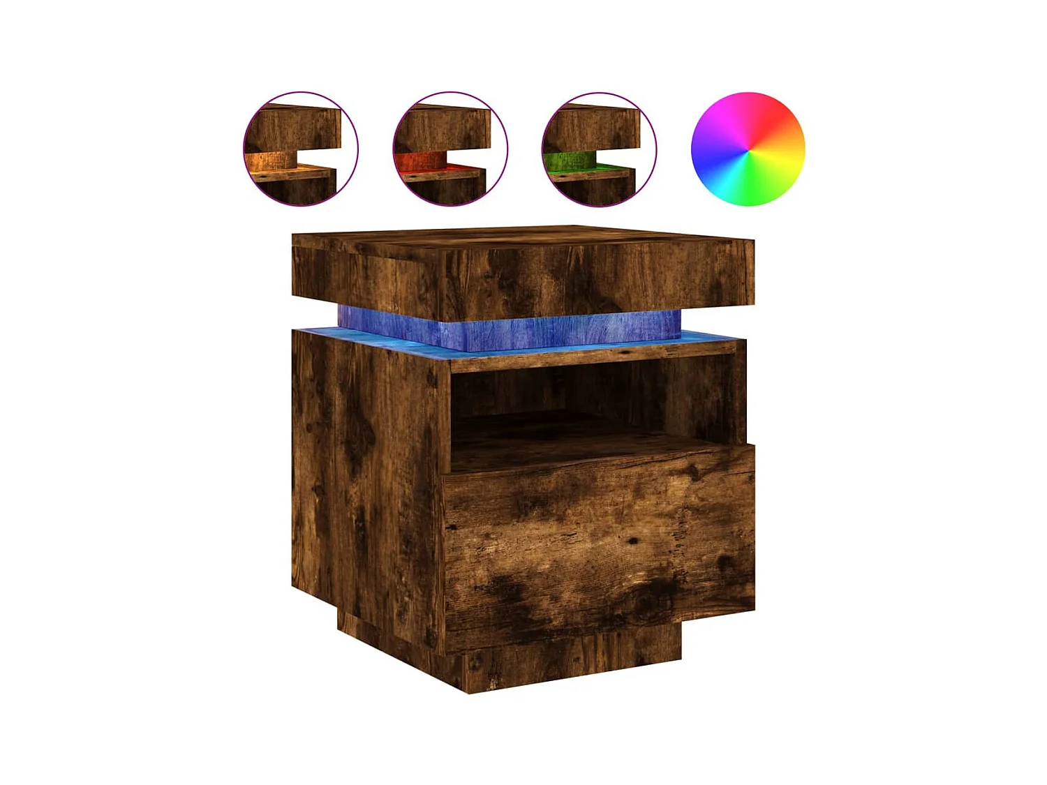 Josane  Armoire de chevet avec lumières LED chêne fumé 40x39x48,5 cm