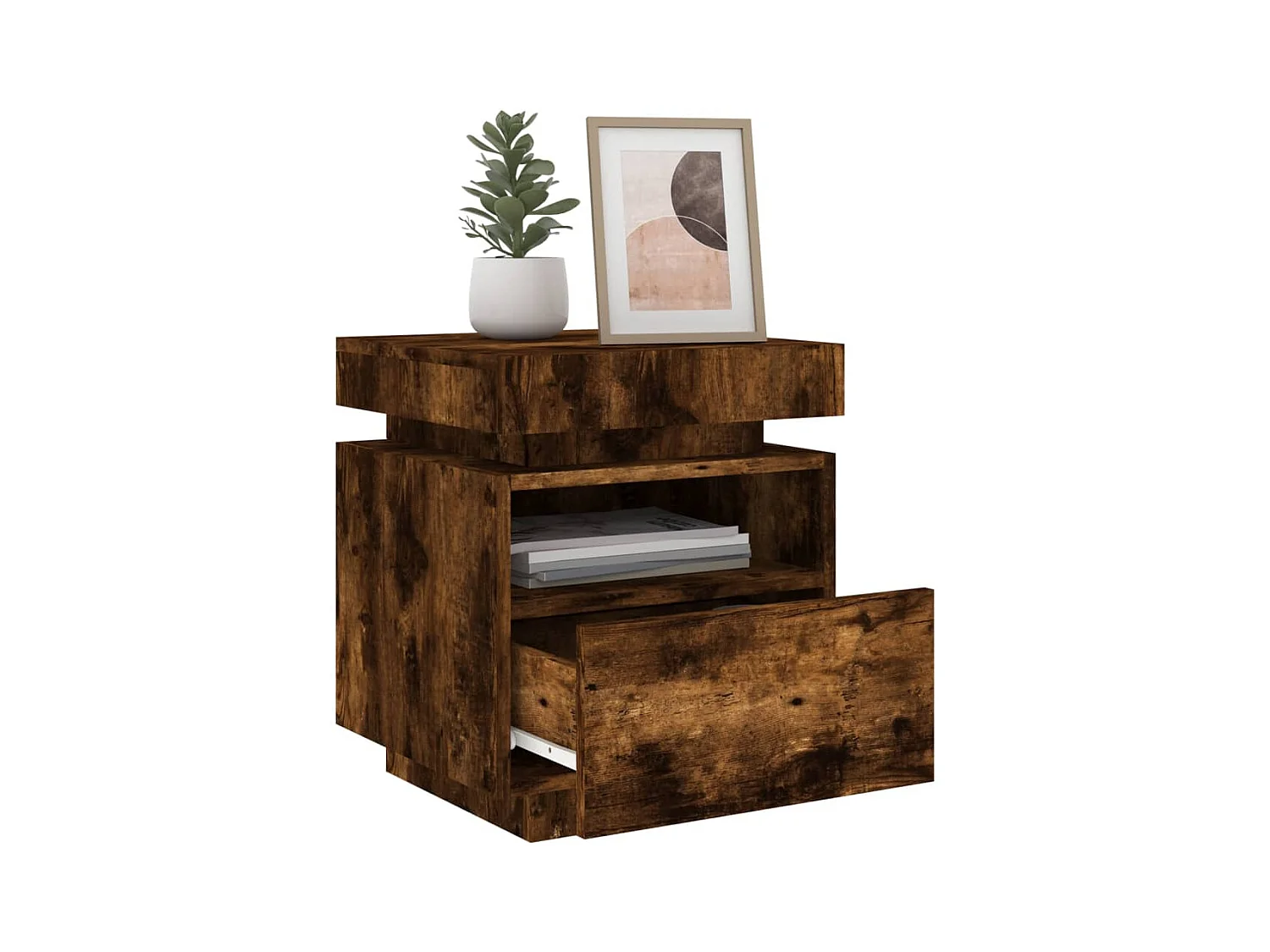 Josane  Armoire de chevet avec lumières LED chêne fumé 40x39x48,5 cm