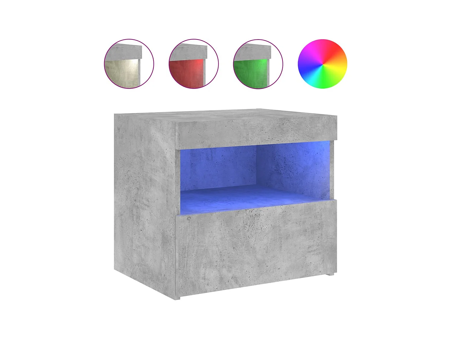 Bishop  Table de chevet avec lumières LED gris béton 50x40x45 cm