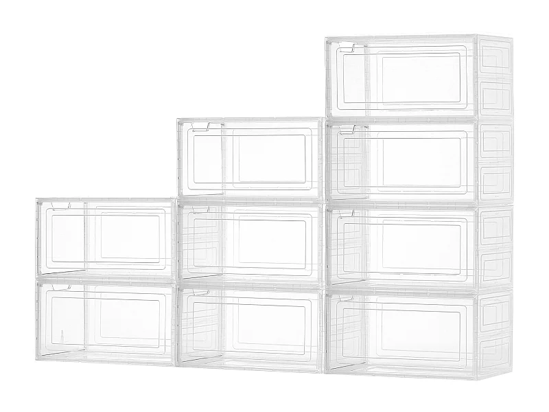 Stapelbare Schuhboxen SucceBuy, 9er-Set, Schuhaufbewahrung bis Schuhgröße US 13, aus Kunststoff, zur Aufbewahrung von Stiefeln, Weiß Transparent