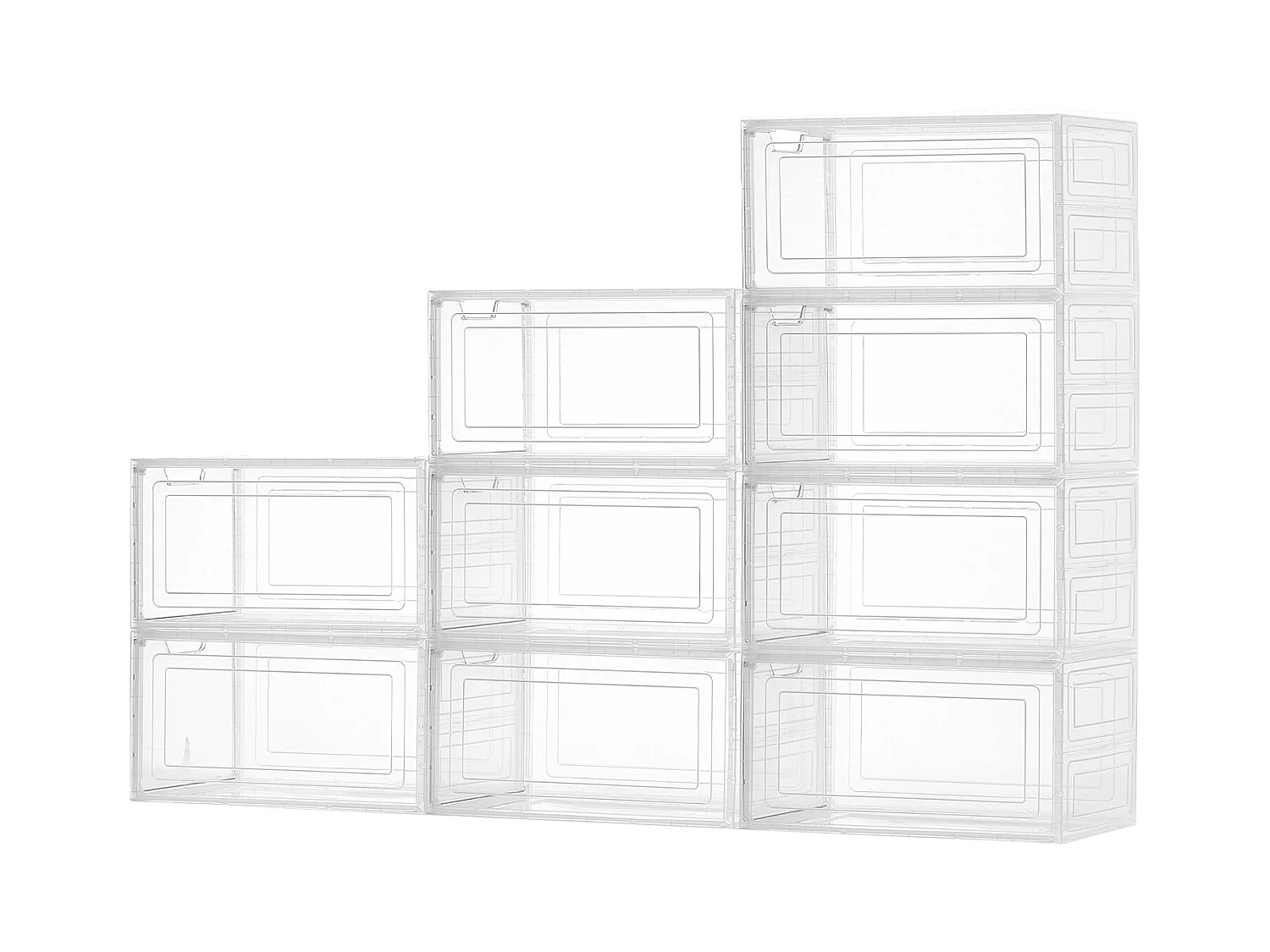 Boîtes à Chaussures Empilables SucceBuy, Lot de 9, Rangement Chaussures jusqu’à la Pointure US 13, en Plastique, pour Ranger Bottes, Blanc Transparent