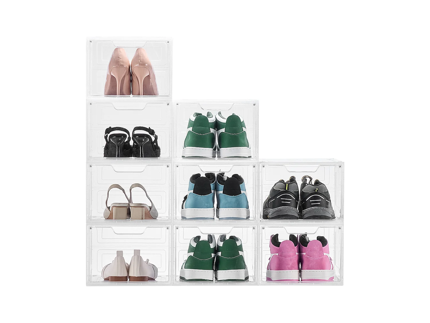 Boîtes à Chaussures Empilables SucceBuy, Lot de 9, Rangement Chaussures jusqu’à la Pointure US 13, en Plastique, pour Ranger Bottes, Blanc Transparent