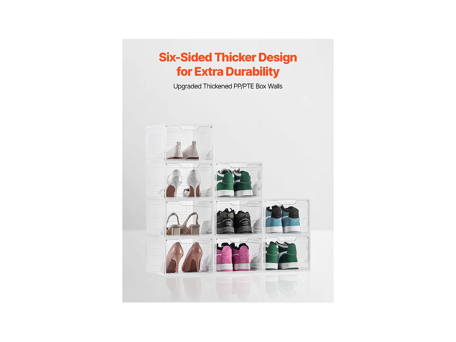 Boîtes à Chaussures Empilables SucceBuy, Lot de 9, Rangement Chaussures jusqu’à la Pointure US 13, en Plastique, pour Ranger Bottes, Blanc Transparent