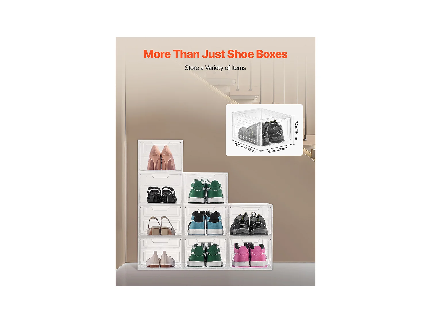 Boîtes à Chaussures Empilables SucceBuy, Lot de 9, Rangement Chaussures jusqu’à la Pointure US 13, en Plastique, pour Ranger Bottes, Blanc Transparent